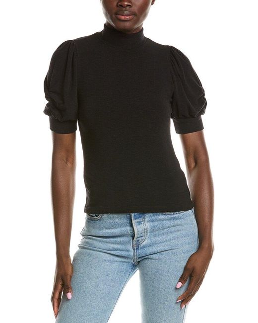 Michael Stars Black Mallory Gathered Sleeve Top
