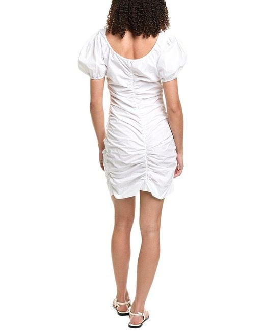 Ganni White Poplin Gathered U-Neck Mini Dress