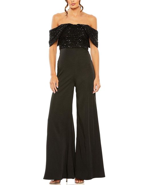 Mac Duggal Black Sequined Off The-Shoulder Jumpsuit