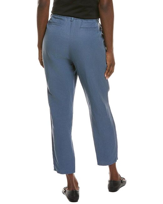 Eileen Fisher Blue Petite Ankle Pleated Silk & Linen-Blend Pant