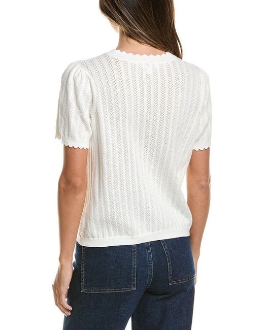 Cece White Pointelle Sweater