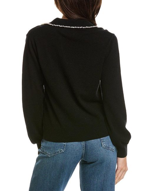 Brodie Cashmere Black Pearl Collar Wool & Cashmere-Blend Polo Sweater