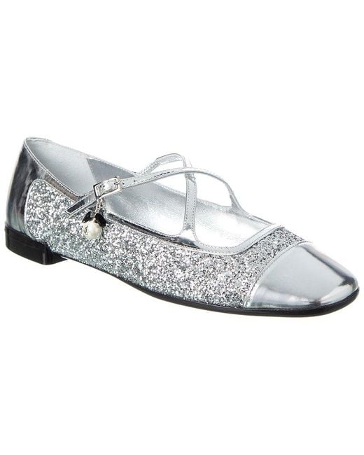 Jimmy Choo White Eleri Glitter & Leather Ballerina Flat