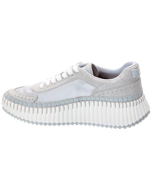Chloé White Nama Suede & Satin Sneaker