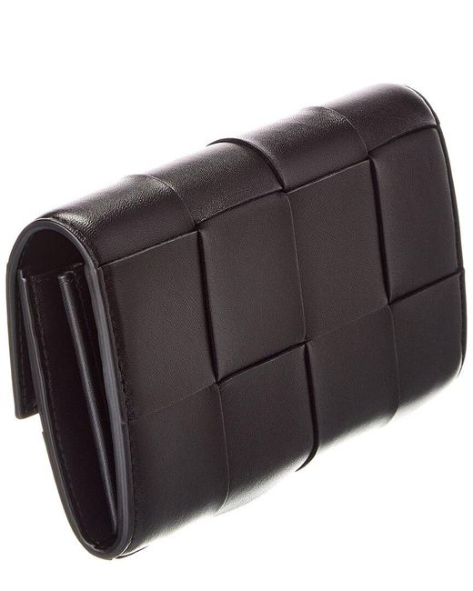 Bottega Veneta Black Intrecciato Leather Flap Wallet
