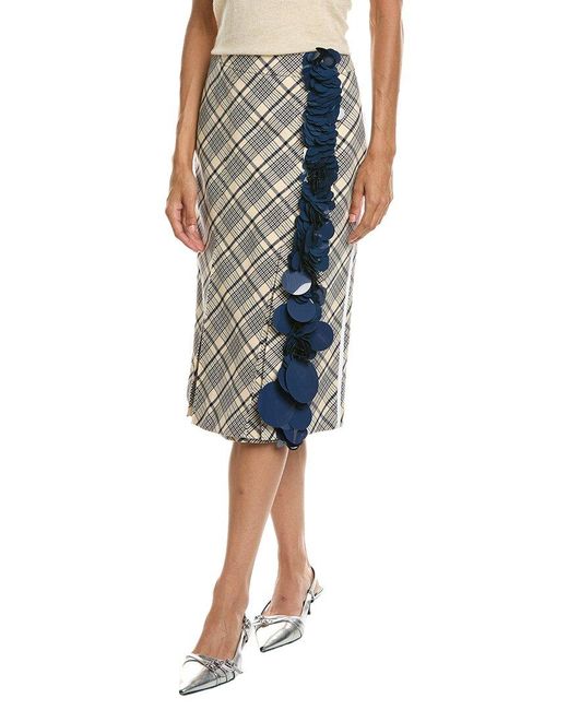 Prada Blue Sequin Embellished Checked Wool Midi Skirt