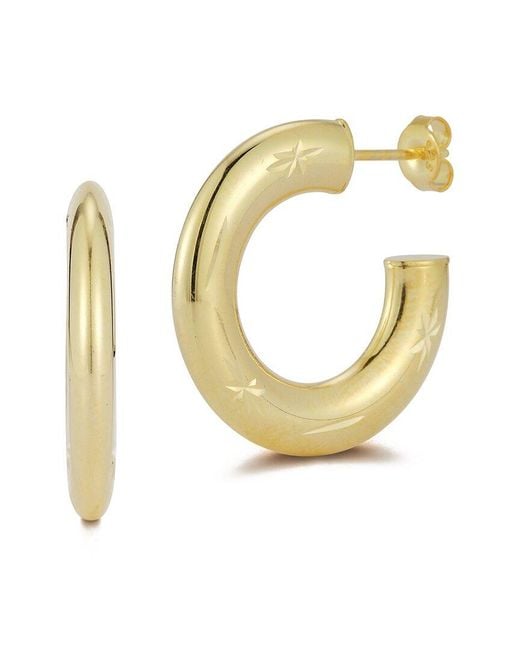 Chloe and Madison Metallic 14k Over Silver Starburst Flattened Hoops