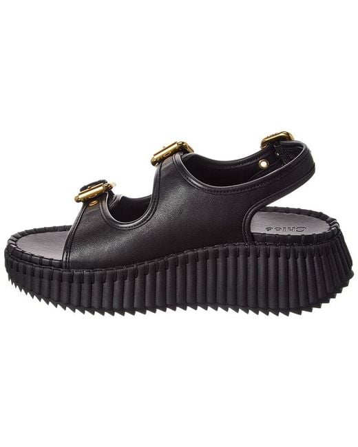 Chloé Black Nama Leather Wedge Sandal