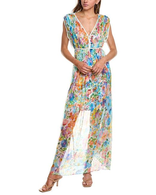 Johnny Was Blue Dylane Silk Maxi Dress