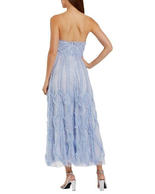 Mac Duggal Blue Cocktail Ruffled Mesh Strapless Gown