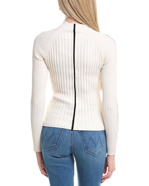 Autumn Cashmere White Rib Funnel Contrast Vertical Detail Sweater