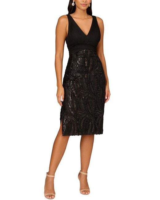 Aidan Mattox Black Embellished Midi Dress