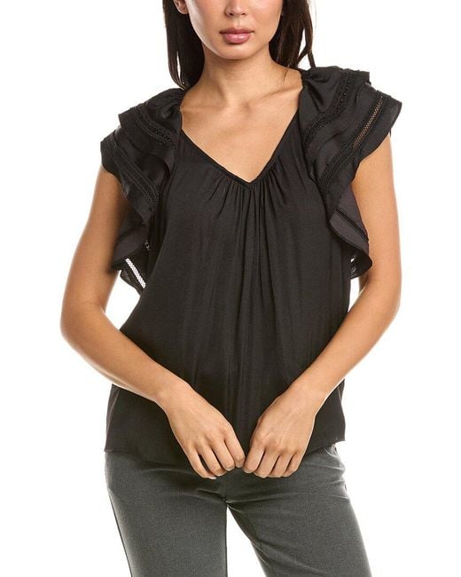 Tahari Black Flutter Sleeve Airflow Blouse