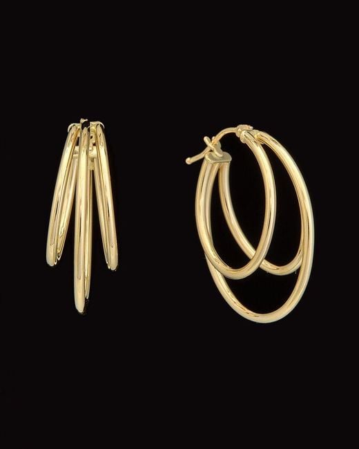 Italian Gold Black 14k Graduated Triple Oval Hoops
