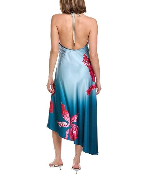AMUR Blue Alohi Print Midi Dress
