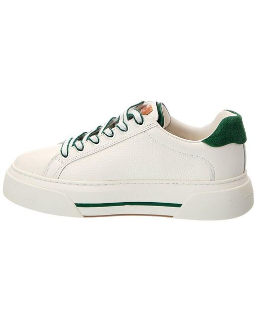 Tory Burch White Color Block Platform Leather & Suede Sneaker