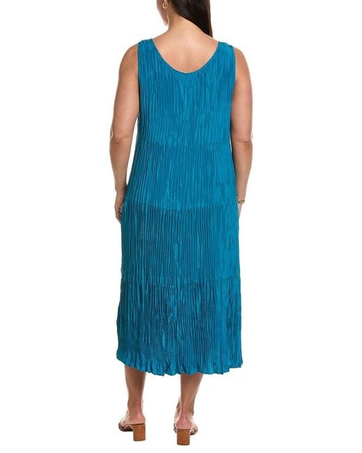 Eileen Fisher Blue Pleated Silk Flare Dress