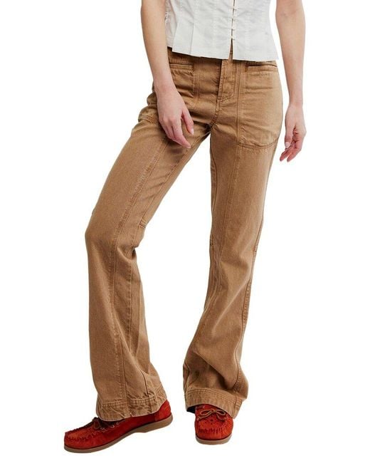 Free People Natural Venus Linen-Blend Bootcut Pant