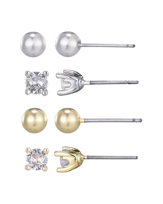 Adornia White 14K Plated Ball & Solitaire Stud Set Earrings