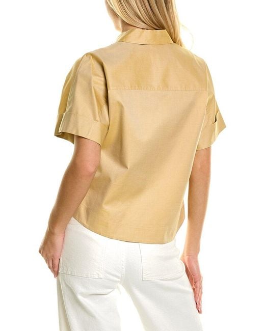 Theory Natural Cropped Button-down Top