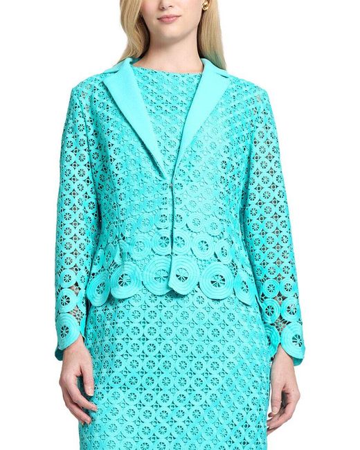 Ming Wang Blue Geometric Lace Cutout Woven Jacket