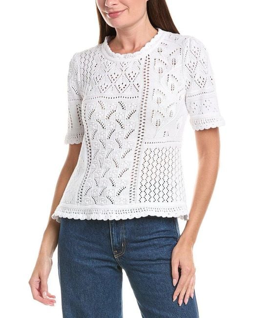 Tahari White The Lily Pointelle Sweater