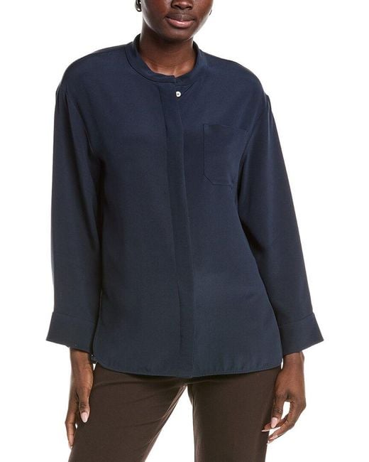 Max Mara Blue Leticia Silk-Blend Top