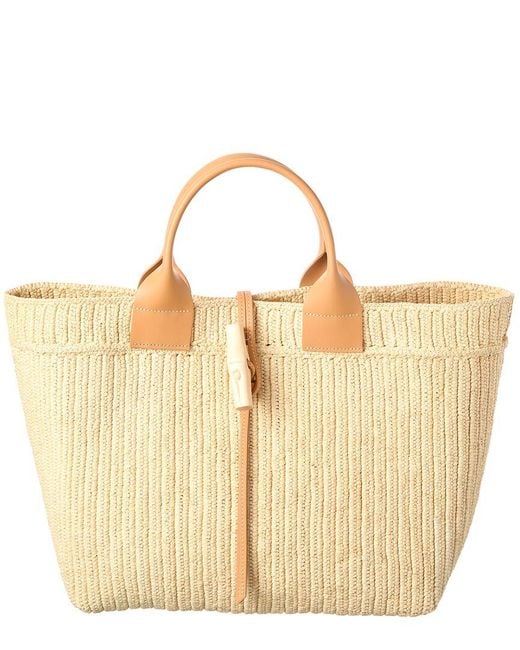 Longchamp Metallic Le Roseau Raffia & Leather Tote