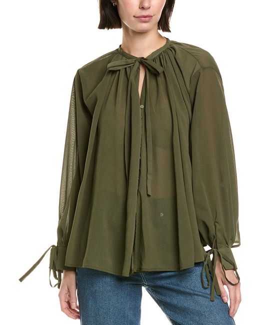 Femme Society Green Tie Cuff Peasant Top