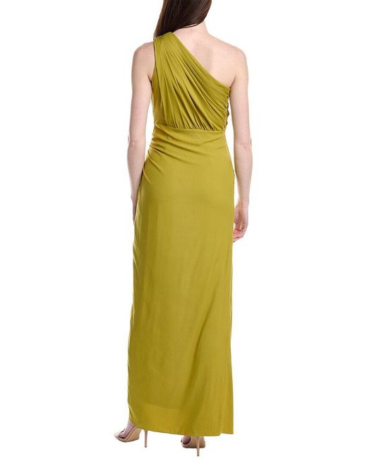 Tadashi Shoji Green Solid One Shoulder Maxi Dress