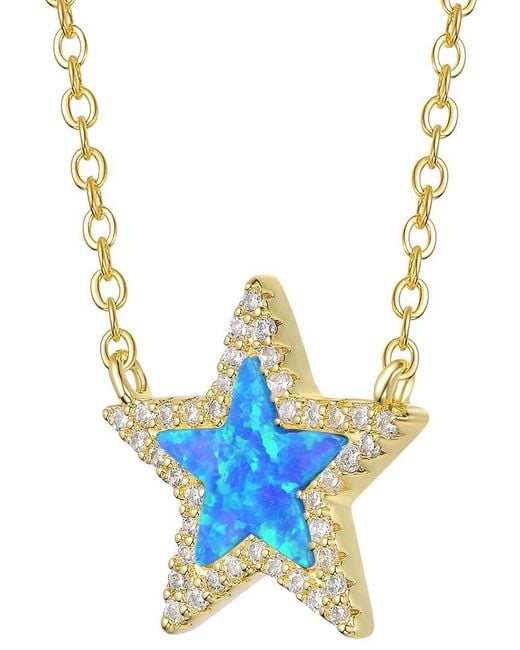 Genevive Jewelry Blue Rachel Glauber 14K Plated Cz Opal Necklace
