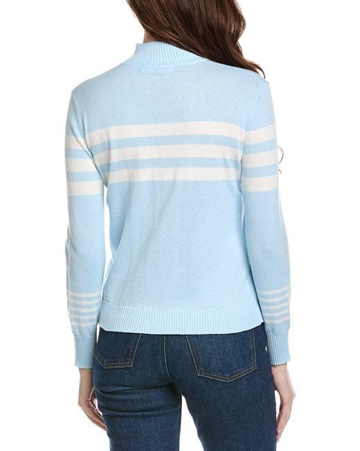 Hannah Rose Blue Stripe 1/2-Zip Cashmere-Blend Pullover