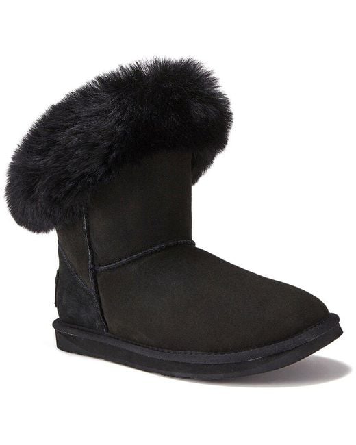 Australia Luxe Black Shearling Suede Buckle Ankle Boots