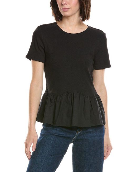 Cece Black Poplin Peplum Top