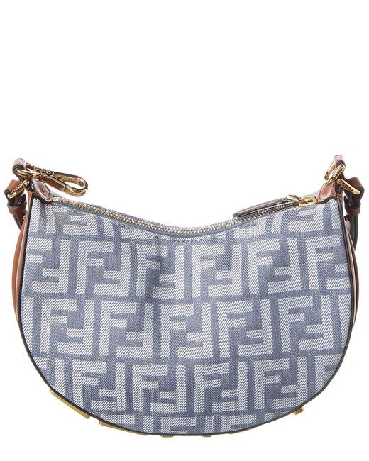 Fendi Blue Graphy Mini Ff Denim & Leather Hobo Bag
