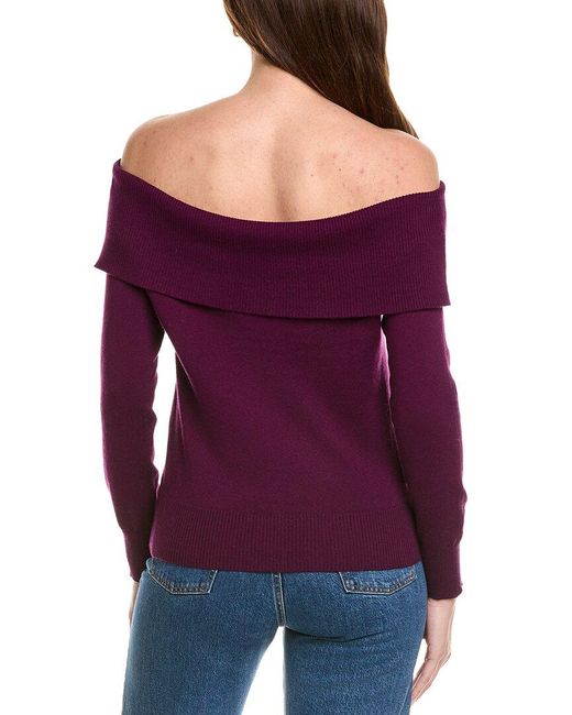 Hannah Rose Purple Off-The-Shoulder Cashmere-Blend Pullover