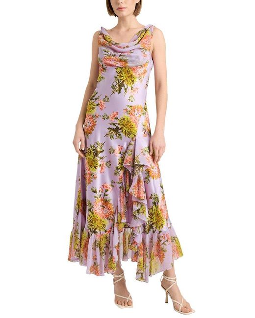 Cinq À Sept White Faded Chrysanthemum Raya Silk Dress