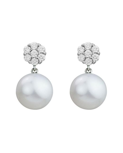 Pearls White 14K Diamond .46 Ct. & 10Mm Freshwater Cultured Pearl Earrings
