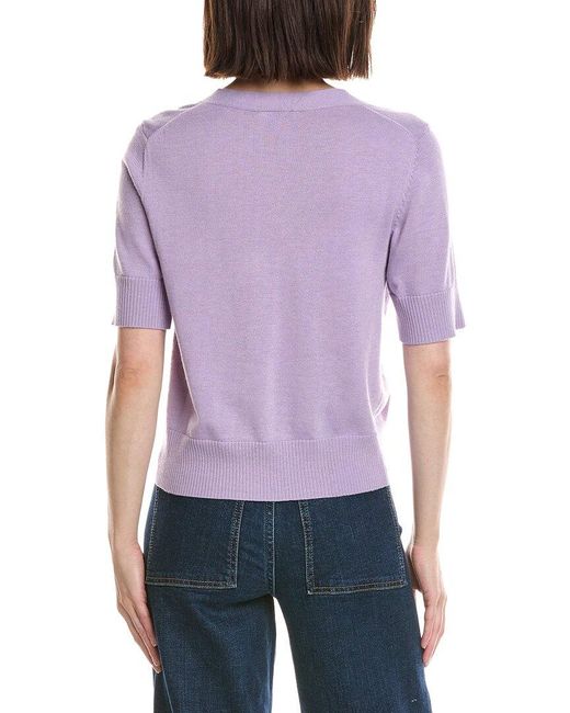 Cece Purple V-Neck Wool-Blend Cardigan
