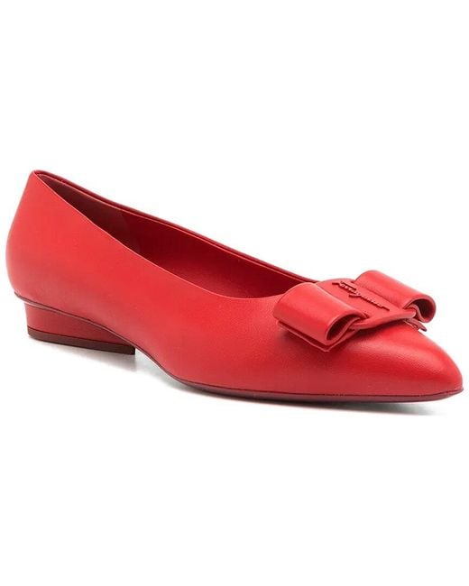 Ferragamo Red Viva Leather Ballet Flat