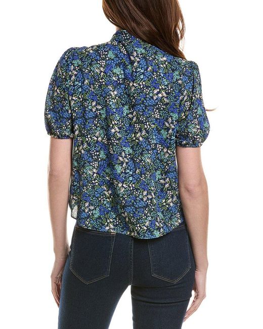 Cece Blue V-Neck Shirred Blouse