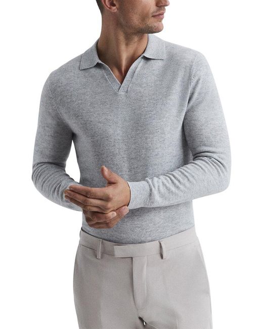 Reiss Gray Swift Cashmere & Wool-Blend Open Collar Sweater for men