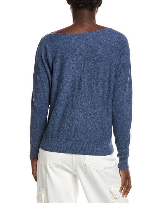 Minnie Rose Blue Off-The-Shoulder Cashmere-Blend Sweater