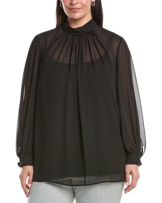 Marina Rinaldi Black Chiffon Turtleneck Blouse