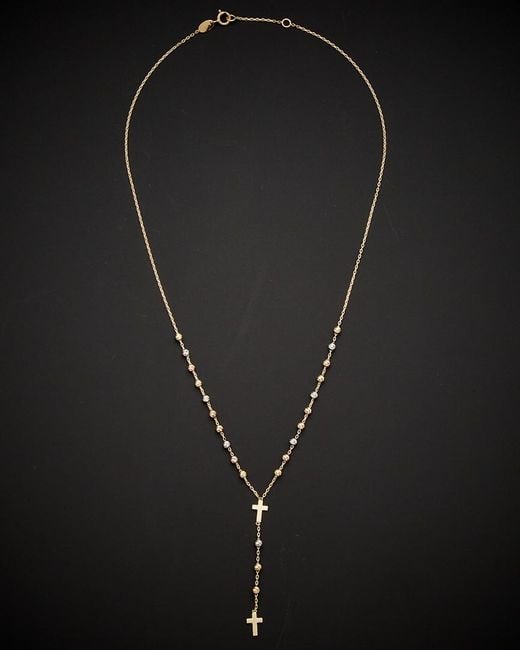 Italian Gold Black 14k Tri-tone Rosary Necklace