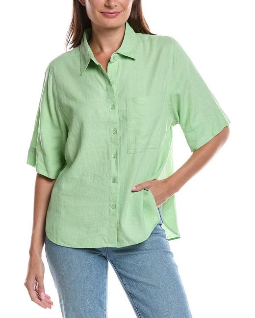 Z Supply Green Expedition Button-Up Linen-Blend Blouse