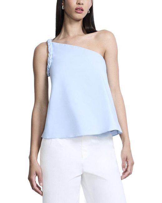BCBGMAXAZRIA Blue One Shoulder Braided Top