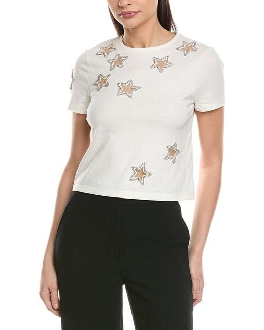 Alice + Olivia White Cindy Classic Cropped T-Shirt
