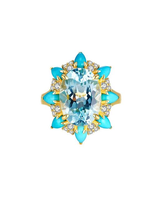 Kai Fine Jewelry Multicolor 14K 9.30 Ct. Tw. Topaz Aquamarine Cocktail Ring