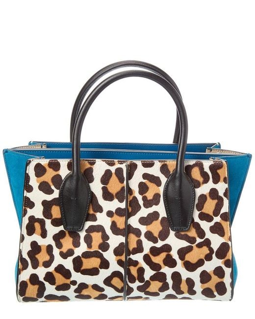 Tod's Blue Logo Haircalf & Suede Tote